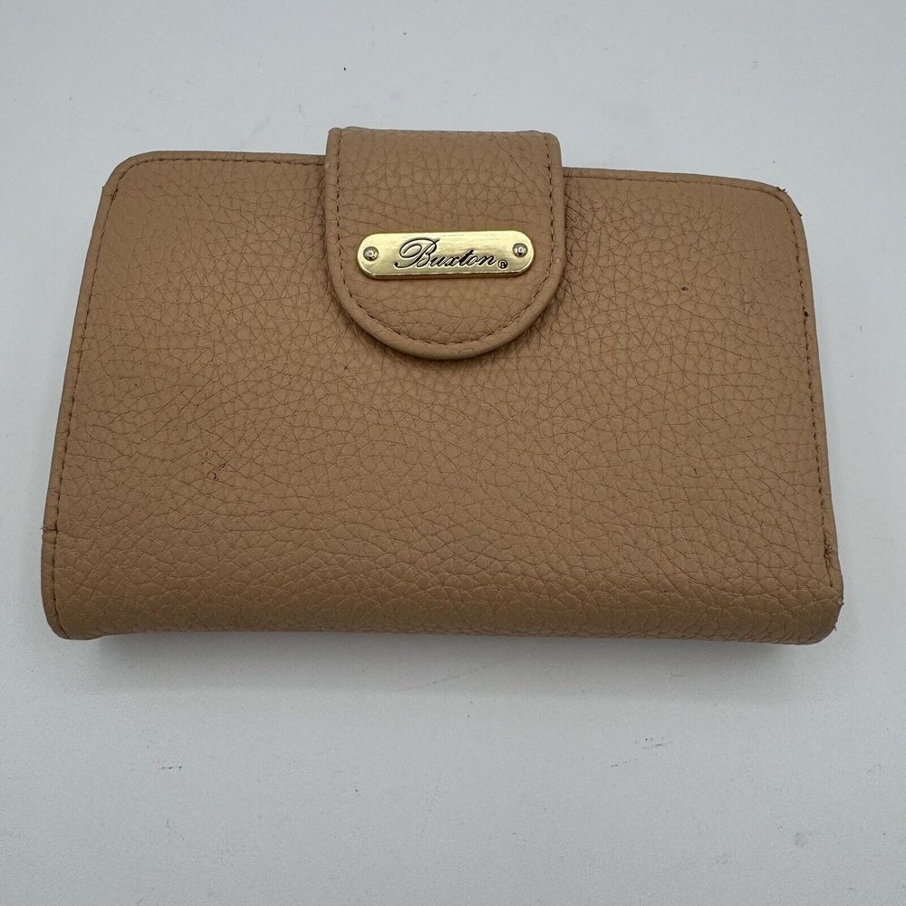 Buxton Vegan Leather Womens Wallet Credit Cards ID Bills Coins Tan Leather Grain